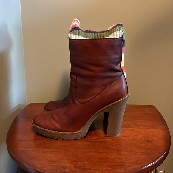 Coach Whisky Brown Leather Legacy Stripe Wool
Sock Laurette Boots Size 8.5 Fall - Picture 5 of 10